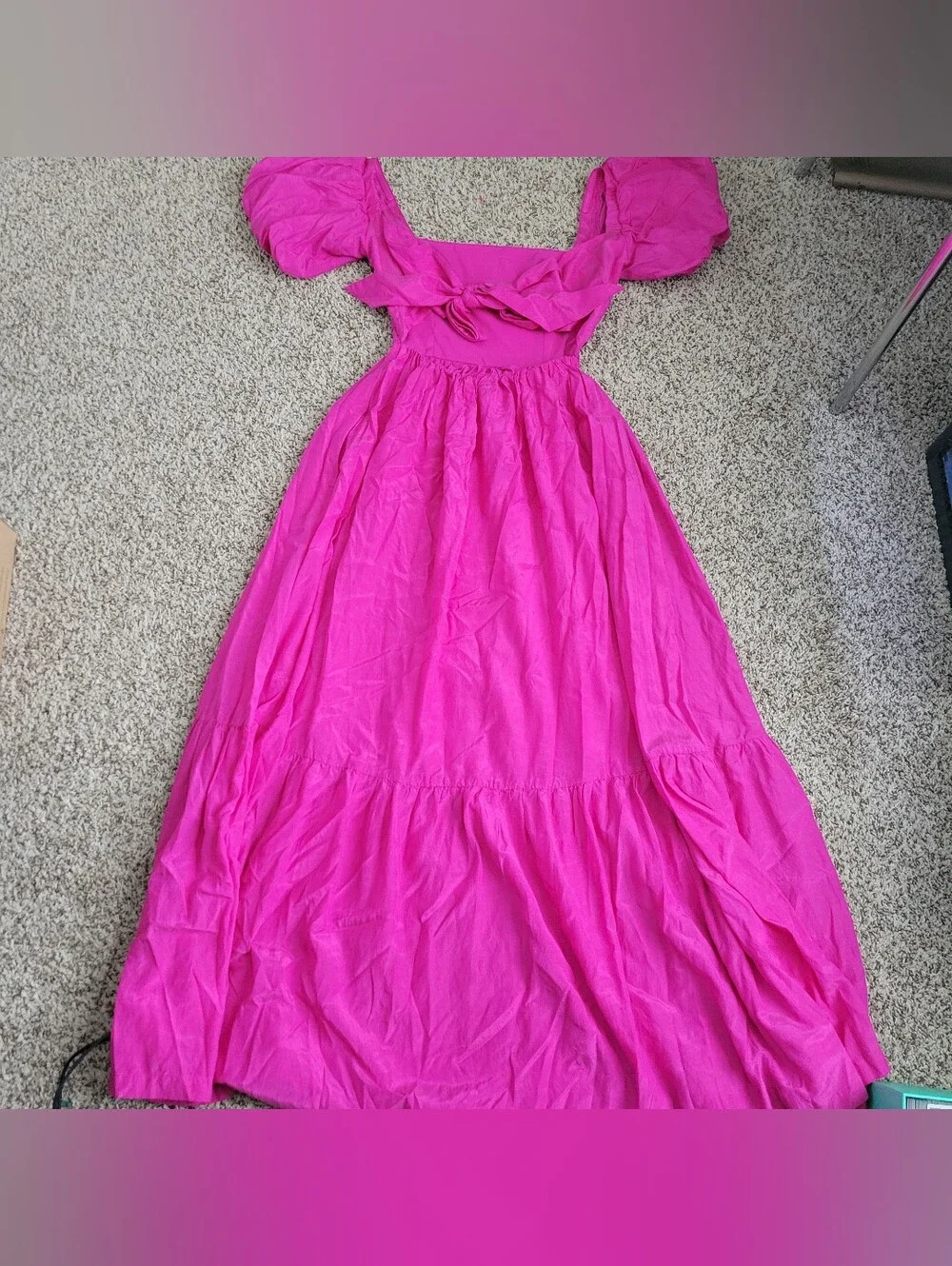 Abercrombie & Fitch Dress Pink Midi Maxi Tie Back Puff Sleeve Square Neck XS